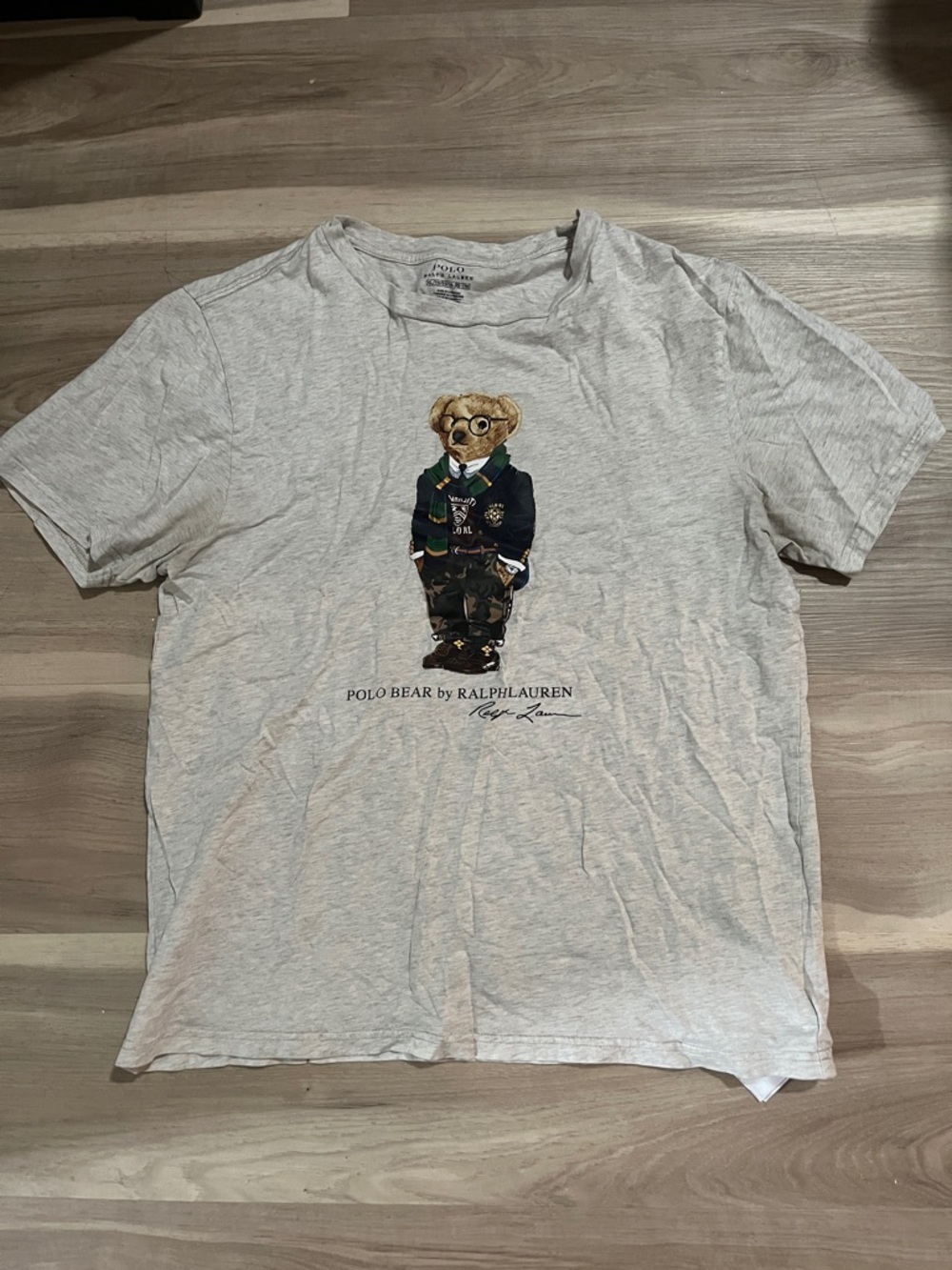 Ralph Lauren Gray Tee with Polo Bear in Navy & Green